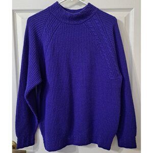 Talbots Women's S Blue Long Raglan Sleeve High Neck Lambswool Blend Sweater